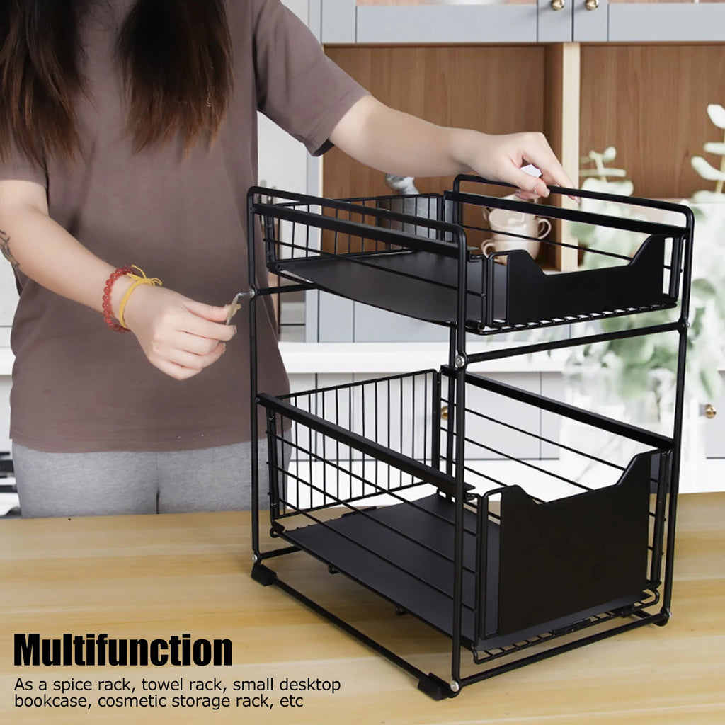2-Layer Household Pull-Out Kitchen Storage Rack Kitchen Cosmetic Organizer Home Supplies Vue