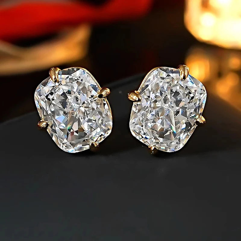 Huitan Gold Geometric Cubic Zirconia Crystal Stud Earrings Stud Earrings Vue E4753