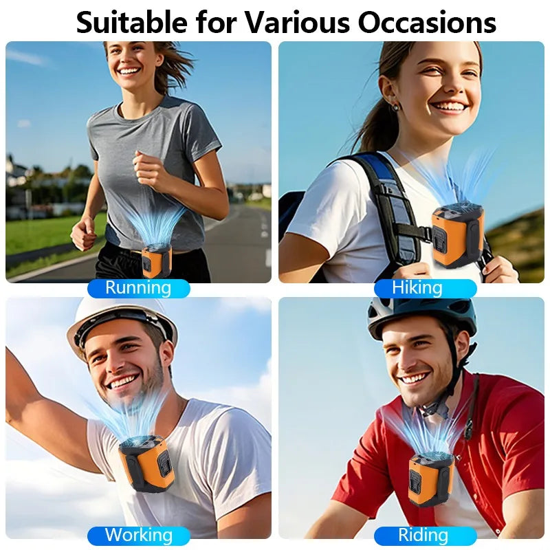 Portable Waist Fan 10000mAh LED Lighting Hanging Neck Fan with Power Bank 5 Speed Strong Airflow Cooling Fan for Outdoor Working Vue