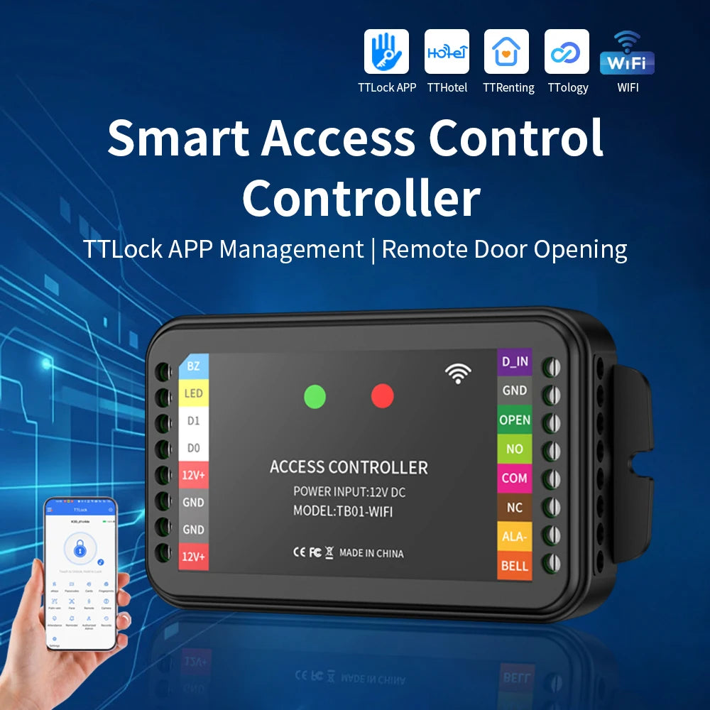 TTLock TTB01 WiFi Access Controller Power WG Input Remote Unlock Administrator Authorization Password Operation Record Query Vue