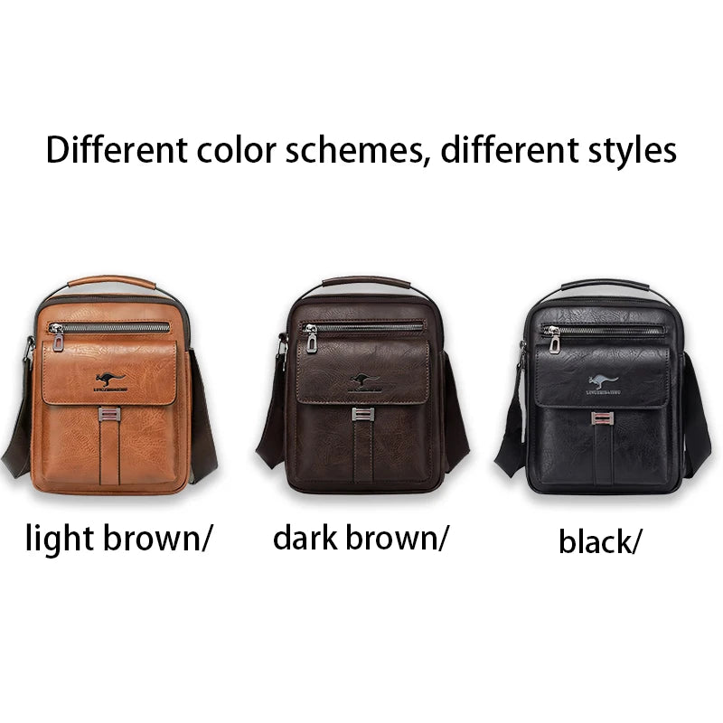 Compact Men's Leather Crossbody Bag Lightweight Shoulder Multiple