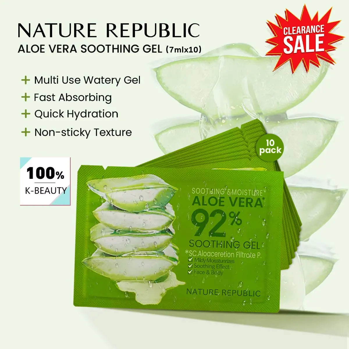 [ClearanceSale] NATURE REPUBLIC ALOE VERA SOOTHING GEL 7mlx10,Basic Moisturizing,Deep Moisturizing,Korean Skincare,Korean Makeup Vue