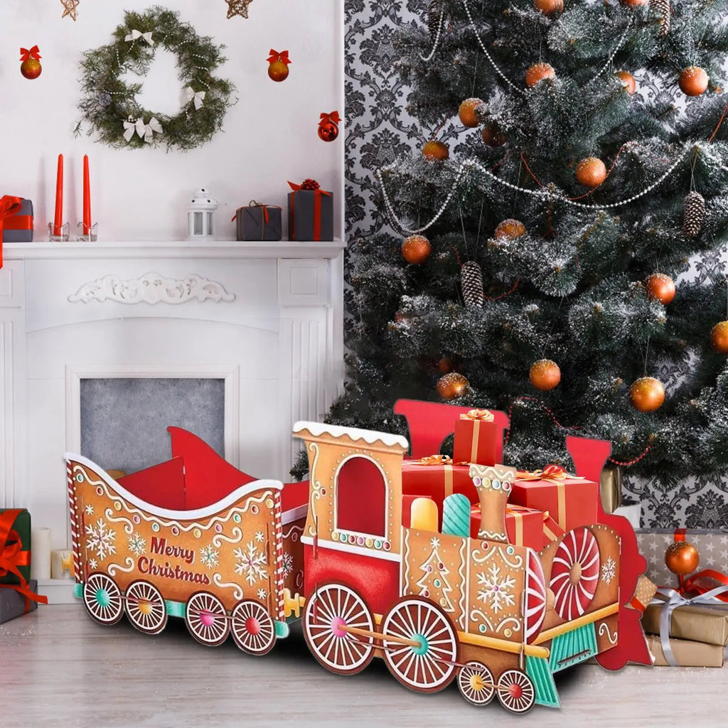 Gingerbread Christmas Train Box Holiday Decor for Mantel, Desk, Home & Party Festive Decorative Storage for Office, Living room Vue