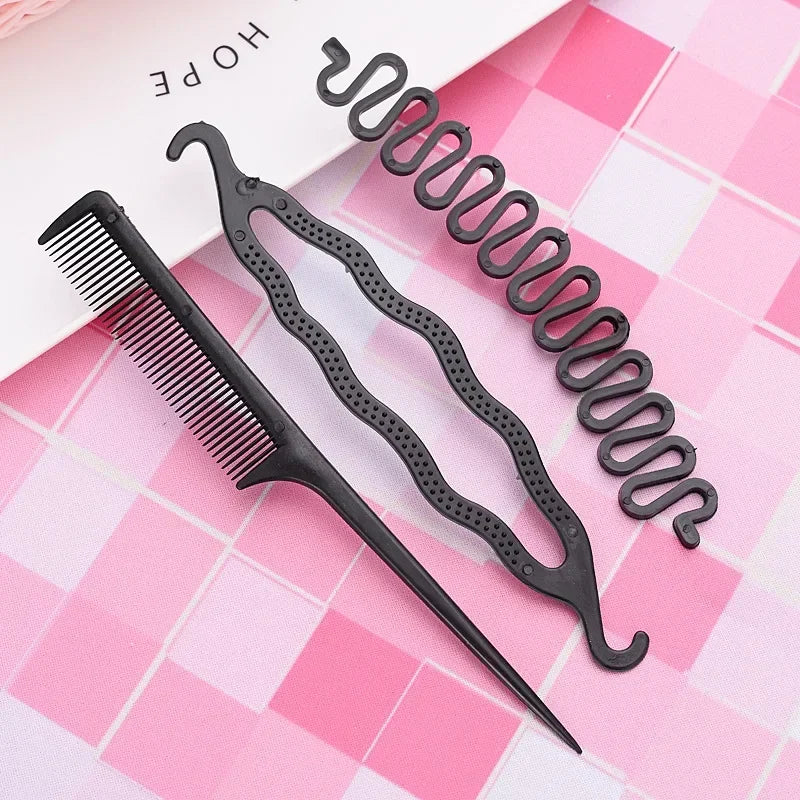 6pcs/set Hairstyle Braiding Tools Pull-through Hair Needle Hair Disk Hair Comb Hair Styling Tools Braid Hair Accessories Vue
