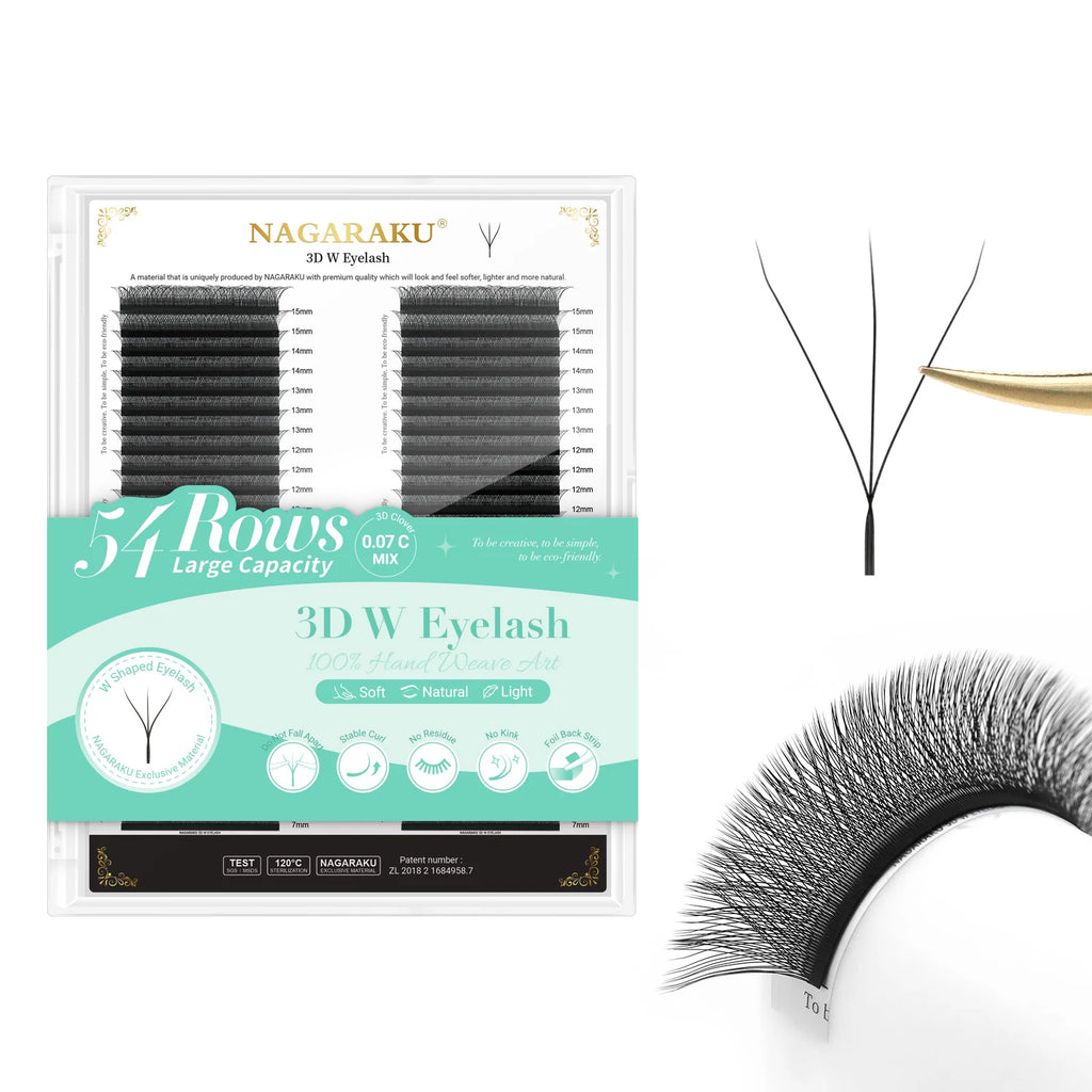 NAGARAKU 8640fans 3D/4D/5D W Shape 54 Rows Natural Soft Light Hand Woven Fans Automatic Flower False Eyelashes Extensions Vue