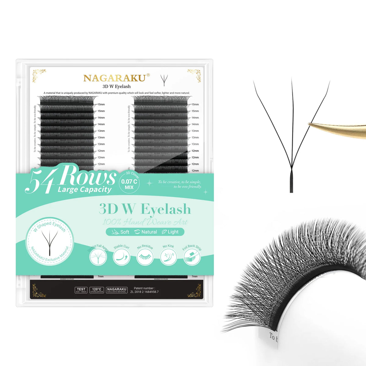 NAGARAKU 8640fans 3D/4D/5D W Shape 54 Rows Natural Soft Light Hand Woven Fans Automatic Flower False Eyelashes Extensions Vue