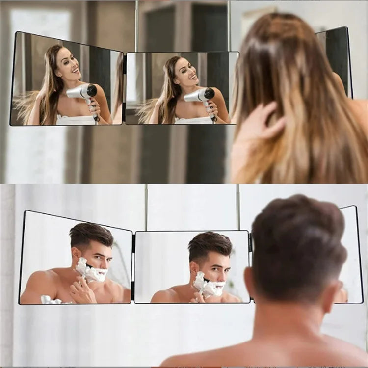 Travel Portable 360° Trifold Vanity Makeup Mirror with Height Adjustable Telescoping Hook for Hair Self Cutting Shaving Gifts Vue