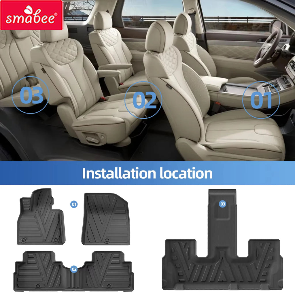 Smabee Left Drive for Hyundai Palisade Fuel Version 7Seats 2020-2024 TPE Car Floor Mats Cargo Liner Trunk Pad Accessories Black Vue