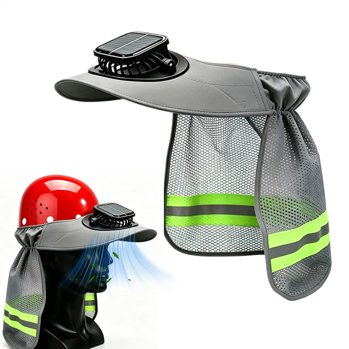 Hard Hat Sun Visor with Solar Fan and Visor Wide Brim Sun Shade Hat for Outdoor Construction Fishing Gardening Backyard Hiking Vue