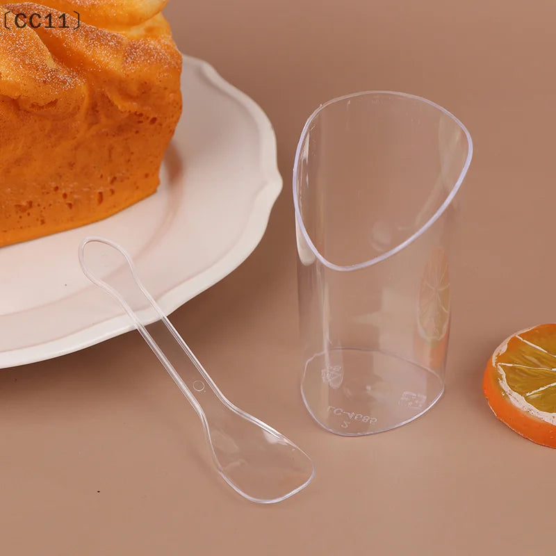CC1110Pcs Plastic Pudding Cups 10 Spoons Ice-cream Mousse Dessert