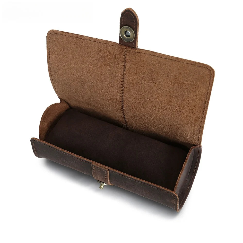 Retro Crazy Horse Leather Watch Box Creative Round Buckle Leather Storage Box Three Packs of First-layer Cowhide Vue