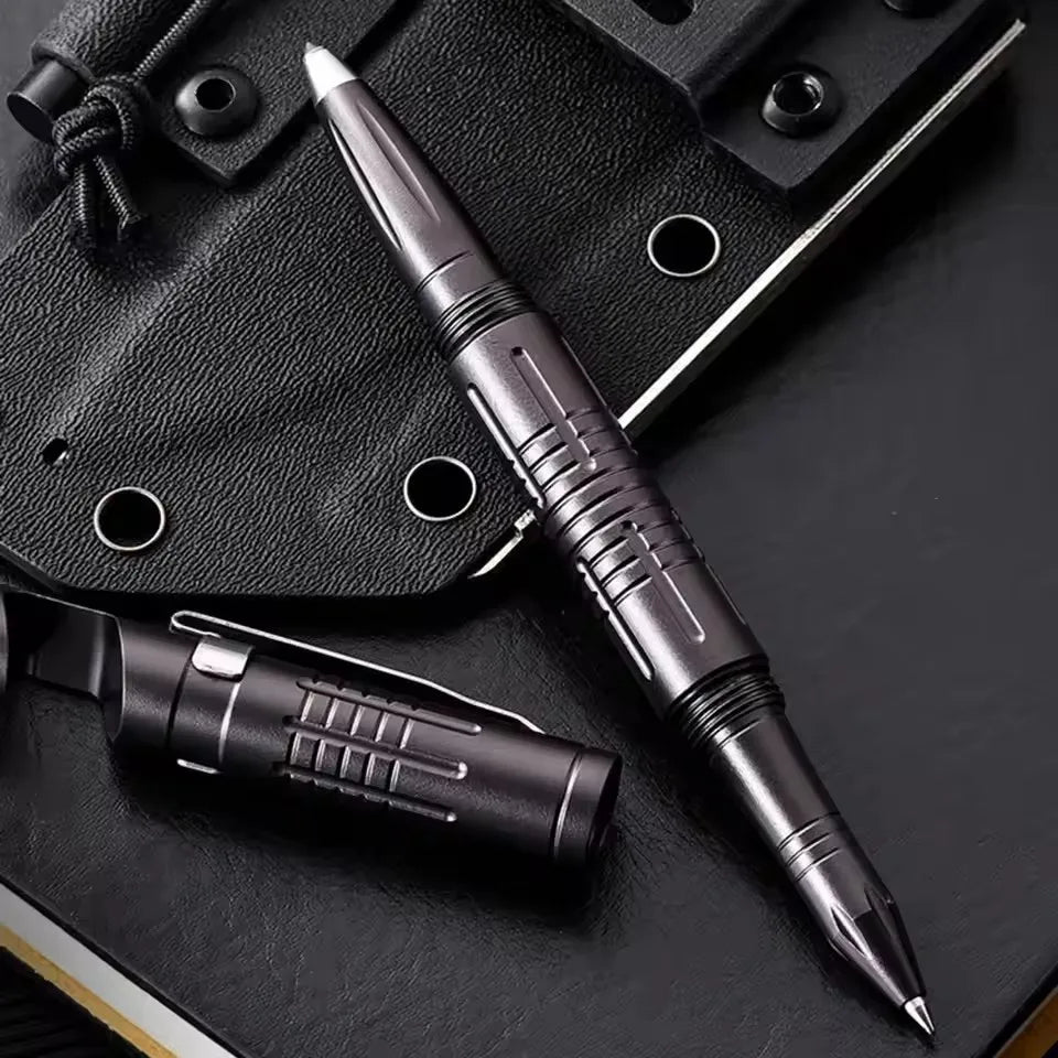 Multi-Function Aluminum Alloy Self Defense Tactical Pen Emergency Window Breaker Phone Holder Outdoor Survival EDC Tool Gift Vue Dark Gray