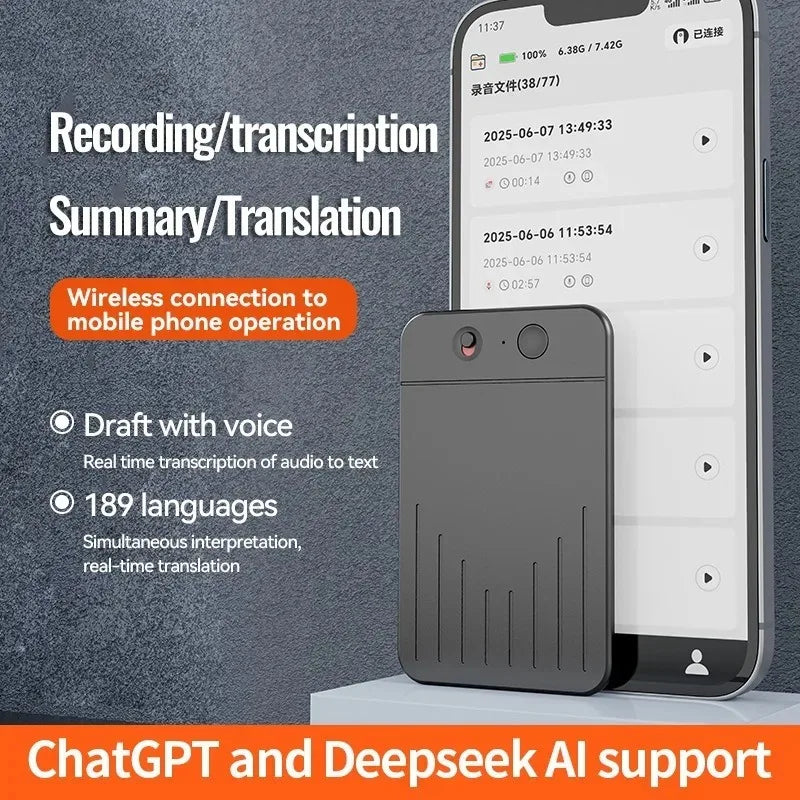 Smart Voice Recorder Intelligent Note Voice Recorder with LED Indicator ChatGPT Smart Transcription Summarization Translation Vue