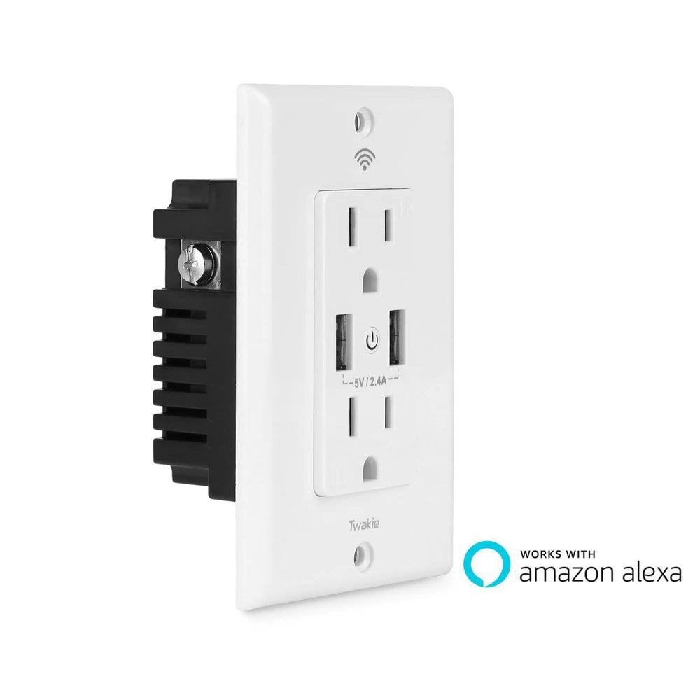 Tuya Smart WiFi Wall Socket Double US Plug Power Outlet with USB Charger Port ON/OFF Remote Control Work with Alexa Google Home Vue