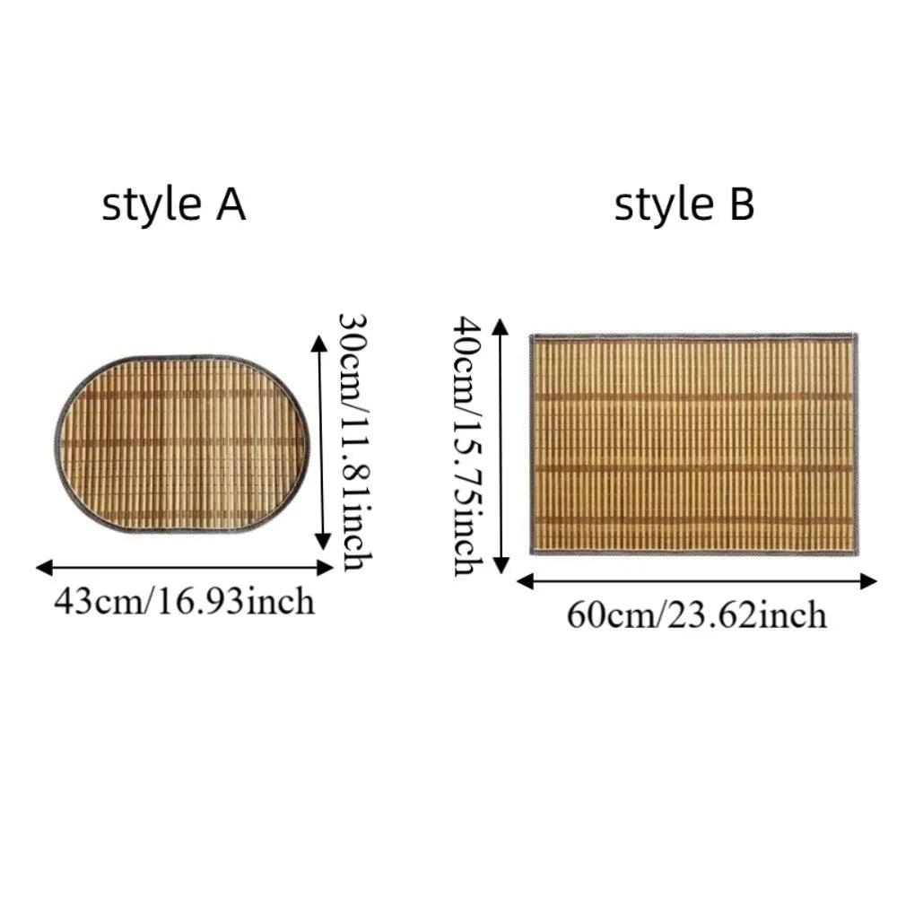 Creative Natural Bamboo Placemats Anti-Slip Edge Binding Woven Oval Placemat Heat-Resistant Rustic Dining Pad Kitchen Vue