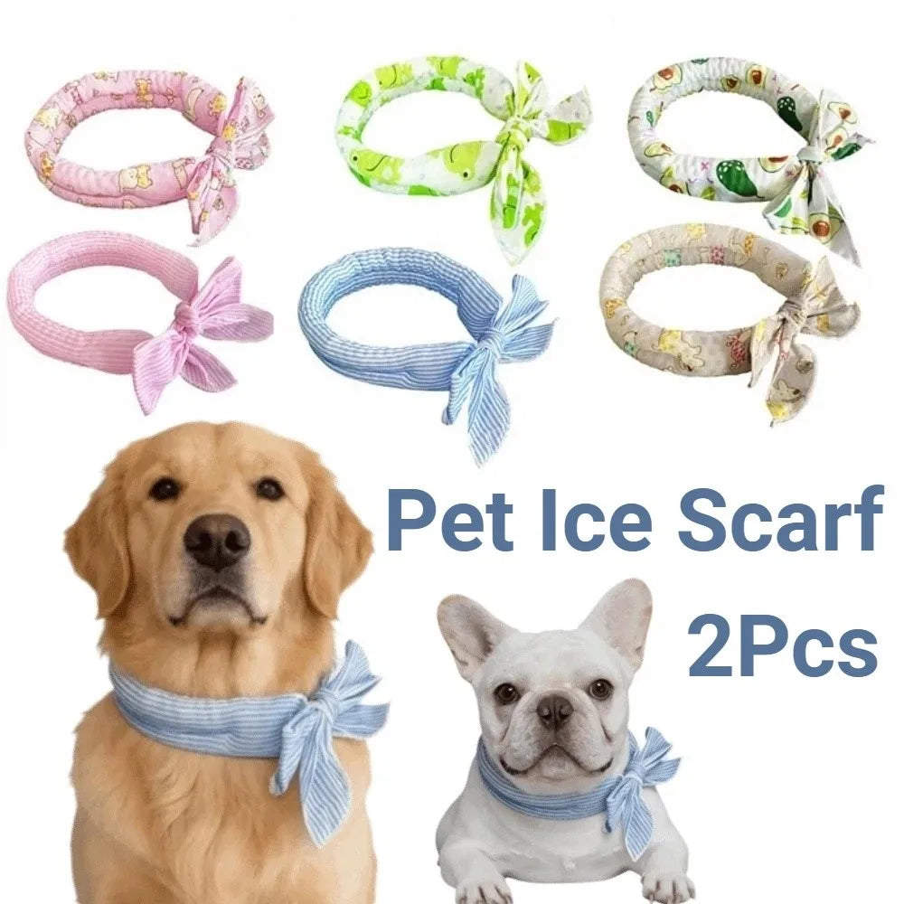 2Pcs Cute Print Pet Cooling Ice Scarf Adjustable Breathable Towel Pet Cool Neck Ring Reusable Ice Towel Dog Cooling Collar Vue