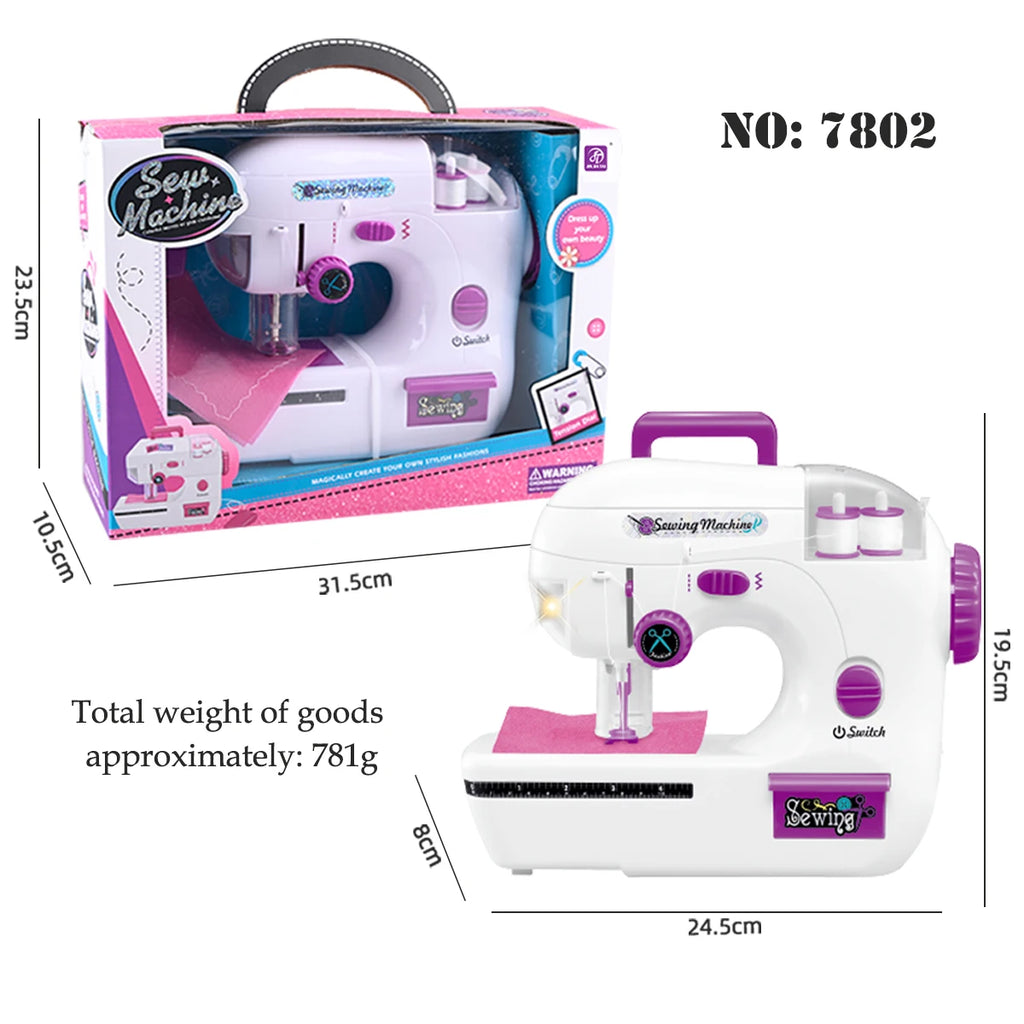 Sewing Machine Toys, Portable Battery Powered Sewing Machine with Measuring Tape and Fabric, Gifts for Kids not Include Battery Vue
