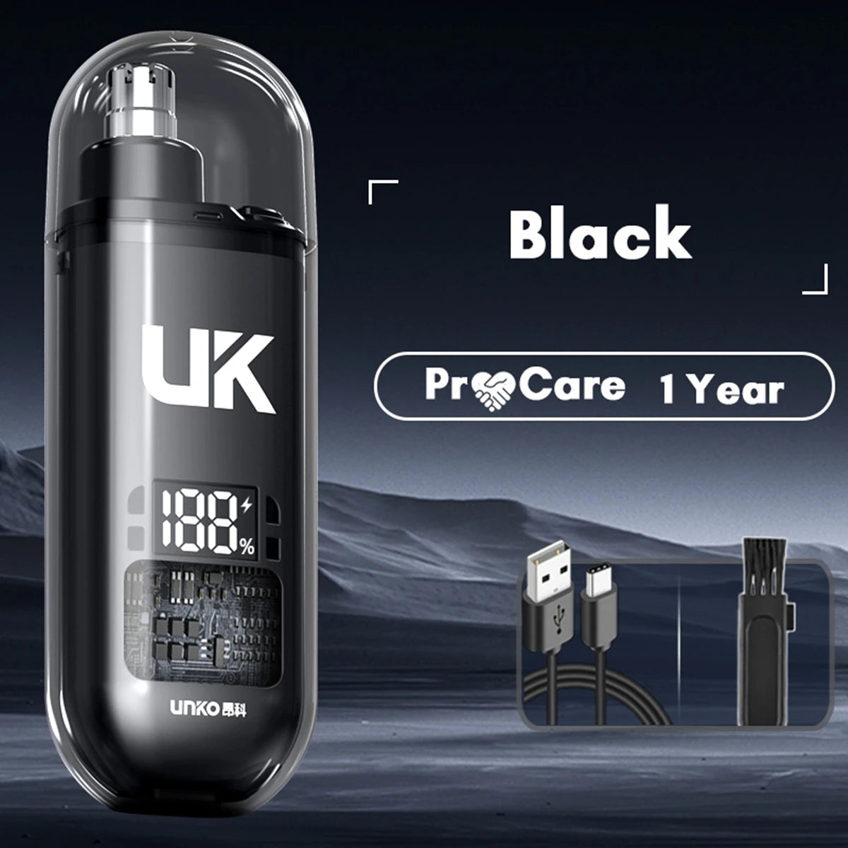 Portable Electric Nose Hair Trimmer Mini Pocket Nose Ears Hair Eyebrow Trimmer Men's Rechargeable Painless Clipper Vue black