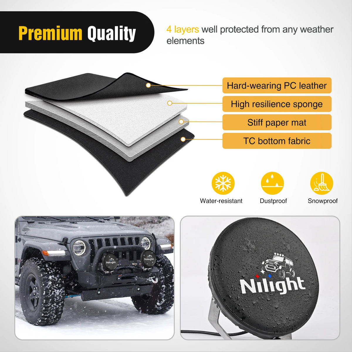Nilight 9inch Round Offroad Driving Pod Light Cover, 9.25 Inch Diameter Black Leather Protective Cover for Auxiliary Ditch Fog Bumper Headlight on Jeep Truck SUV ATV UTV Tractor Vue