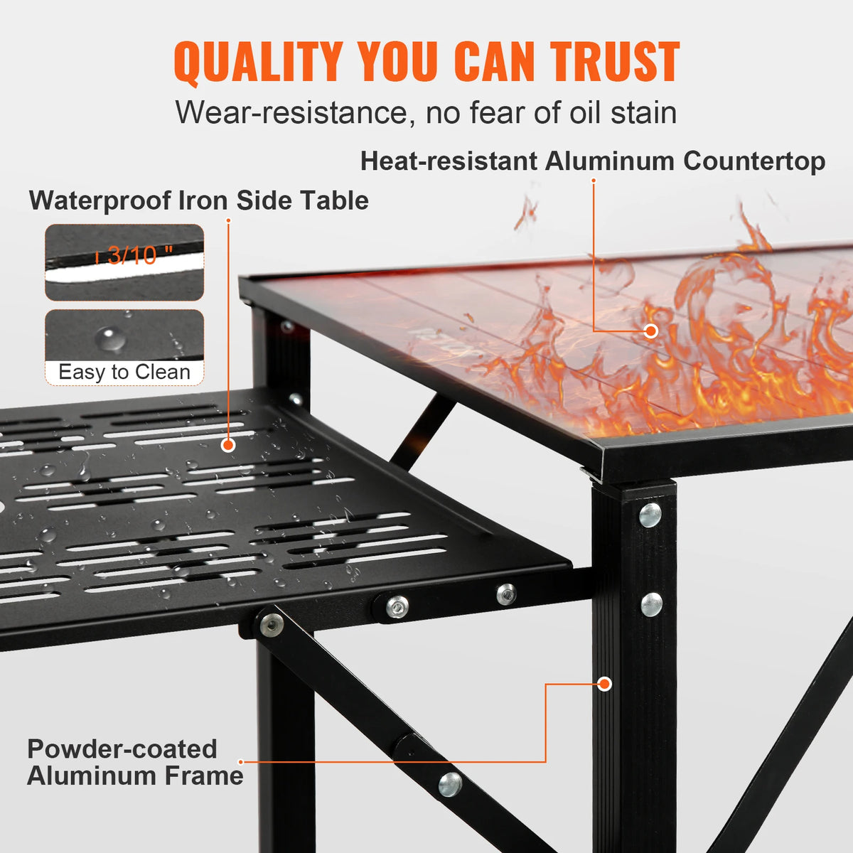 SucceBuy Camping Kitchen Table One-piece Folding Portable Cook Station Aluminum Camping Folding Table for Outdoor Picnics BBQ Vue