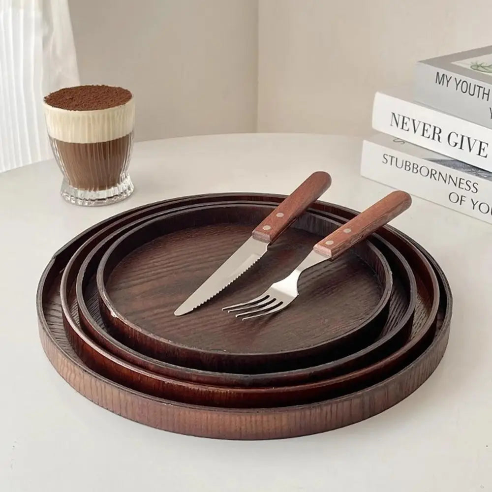 Vintage Round Serving Tray Wooden 21 24 27 30 Wood Platte Dessert