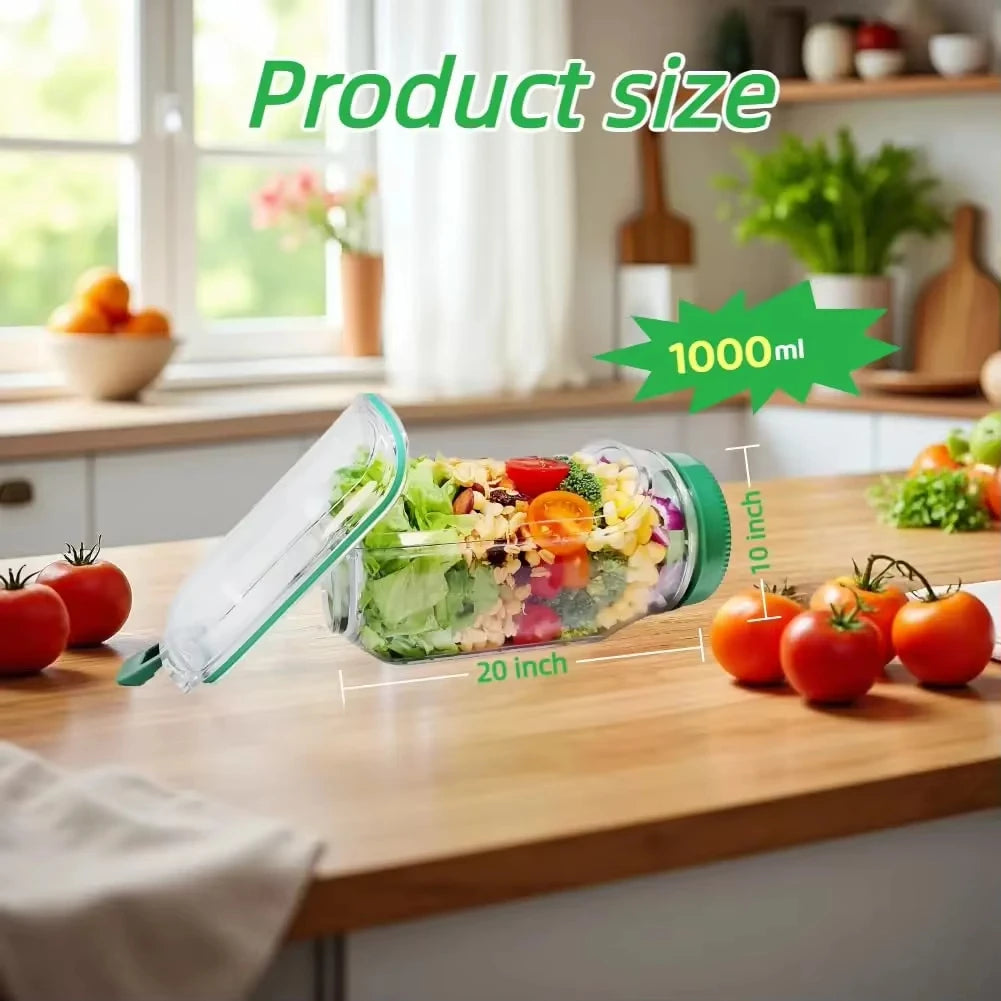 Leakproof Salad Box Portable Breakfast Fruit Storage Box Plastic Salad Container with Side-opening Cover For Picnic Home Office Vue