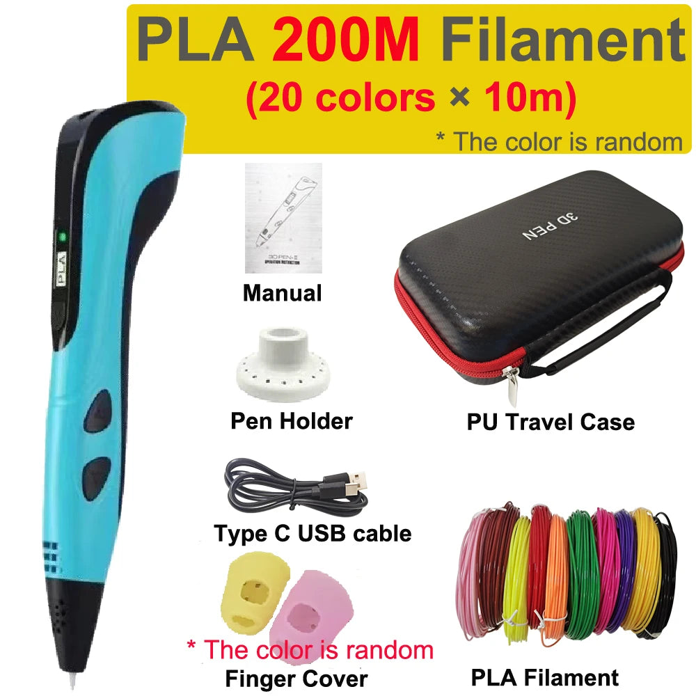 New 3D Printing Pen 3D Pen for Children 1.75mm PLA Filament DIY Drawing Birthday Christmas Gifts for Kids with Travel Case Vue