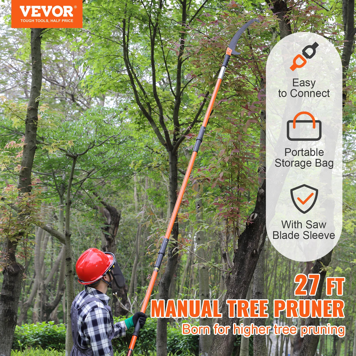 Extendable Manual Pole Saw 27 ft – 8-Pole Tree Pruner Extendable Pole Saw Vue