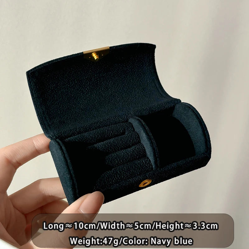 Exquisite and Portable Mini Jewelry Storage Box For Women's Business Trips Anti-oxidation Light Luxury Velvetring Jewelry Box Vue A0278-dark blue