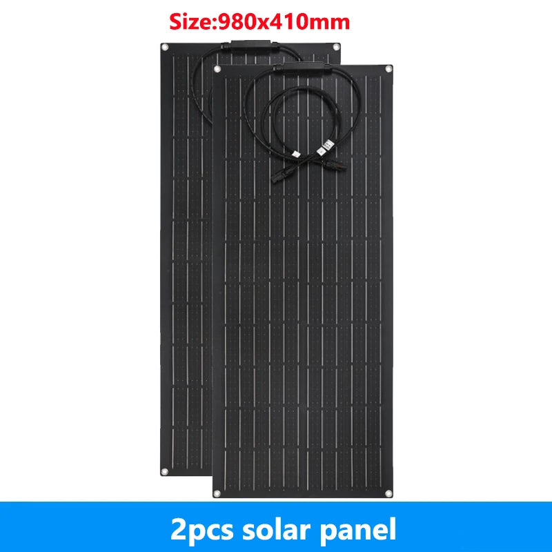 600W 300W Flexible Solar Panel Kit 18V Monocrystalline Solar Cell Outdoor Power Charger for Camping Yacht Motorhome RV Car Boat Vue 2pcs solar panel