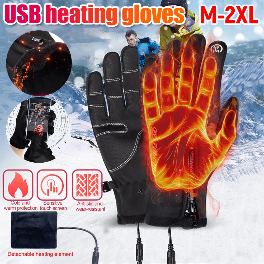 USB Heated Winter Ski Gloves Touch Screen Thermal Gloves Fleece-Lined Windproof Anti-Slip for Cycling Hiking Driving Outdoor Vue