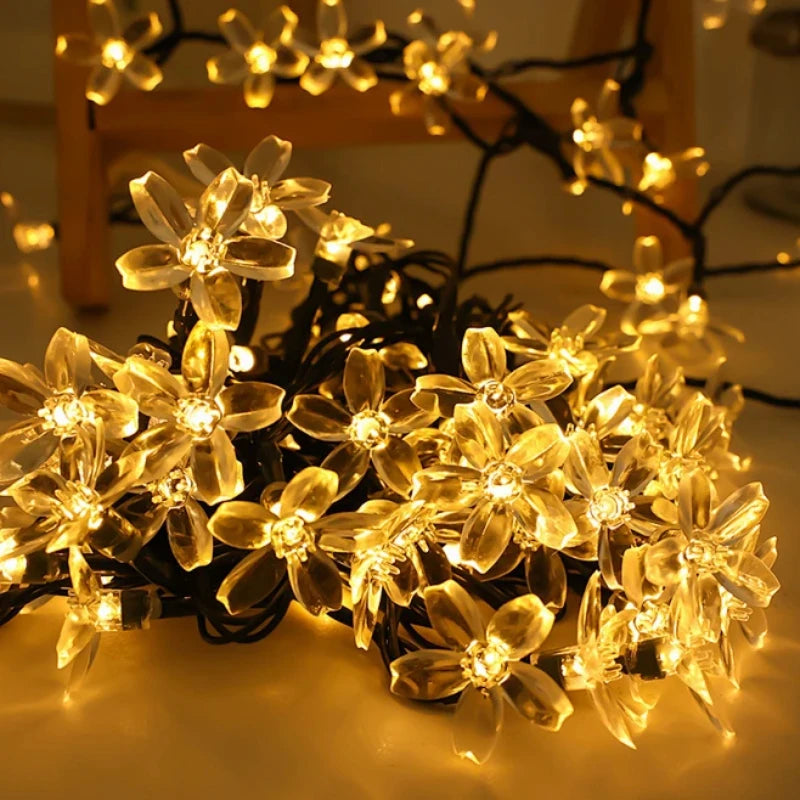 1pc 6.5M30LED Solar String Sakura Lights LED Outdoor Waterproof Festival Garden Decorative Lights Vue