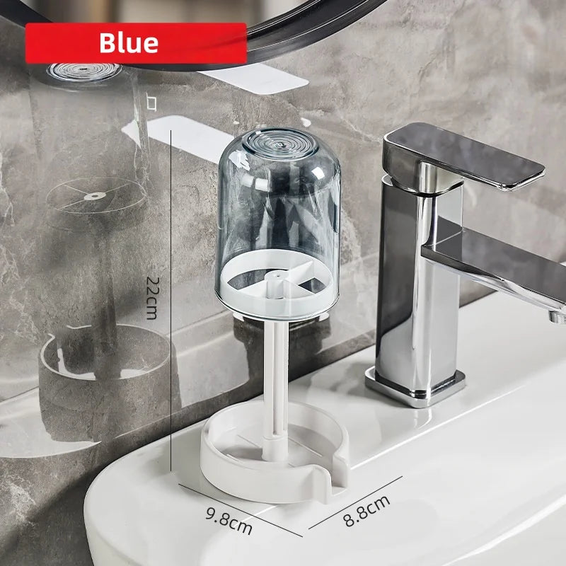 Toothbrush Holder Withdust Cover Drainage Design Plastic Multifunctional Bathroom Toothbrush and Cup Organizer Vue 167-Blue