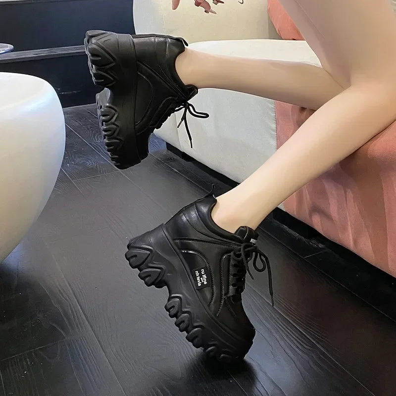 Women's Chunky Lace-Up Dad Sneakers – Korean Fashion Chunky Platform Sneakers Vue