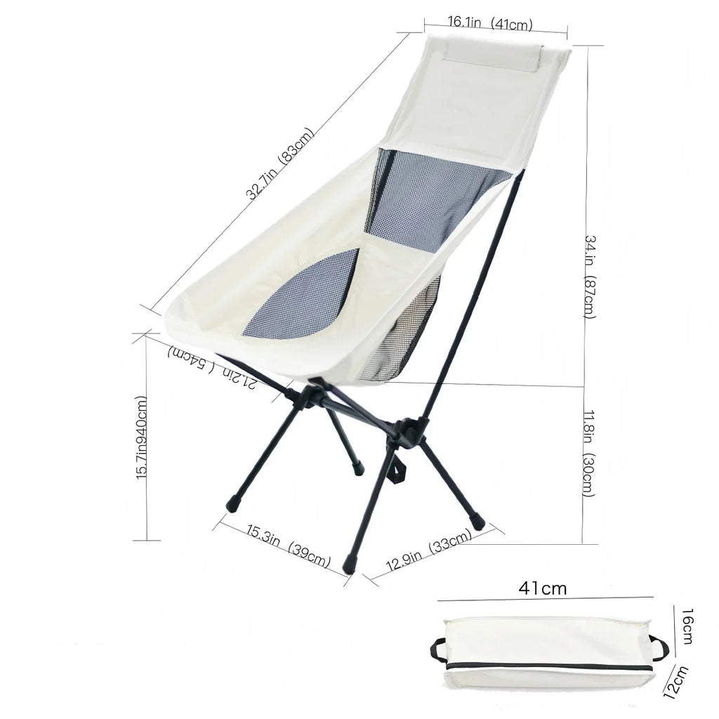 High Back Camping Chair – Lightweight Folding Backpacking Chair Folding Camping Chair Vue Rice White