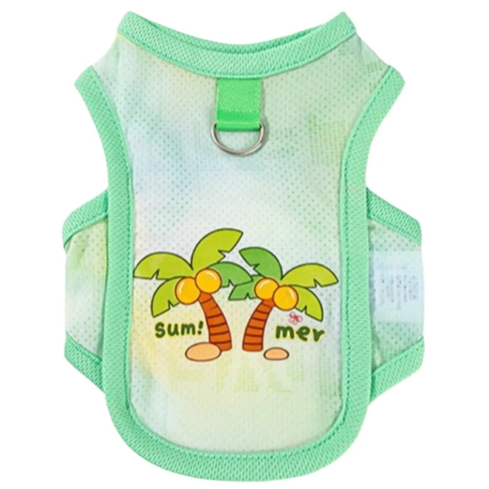 Striped Mesh Pet Cooling Vest Thin Breathable Cartoon Bear Pattern Dog Ice Silk T-shirt Lightweight Breathable Cooling Jacket Vue Green-S