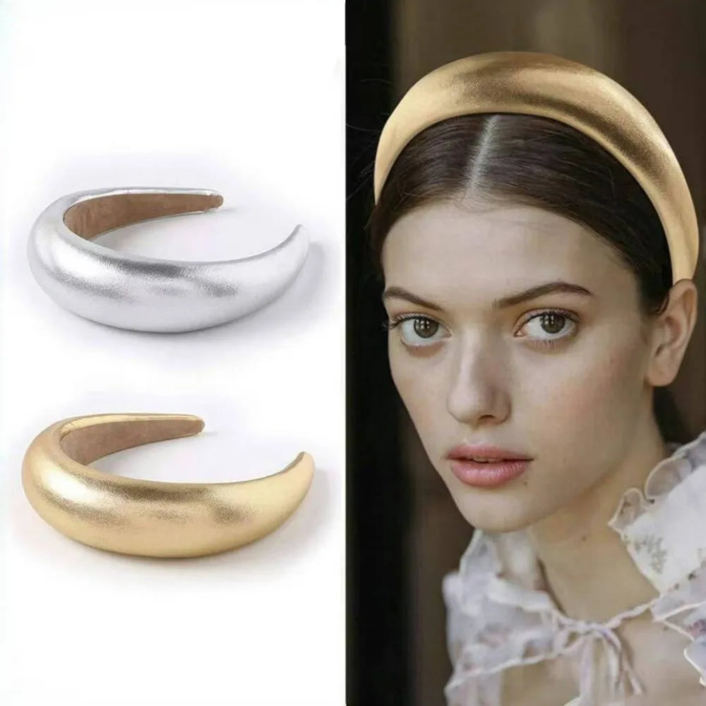 1pc Wide Leather Sponge Headband Thickened Fabric Wrapped Hair Hoop Women‘s Fashion Headwear Vue