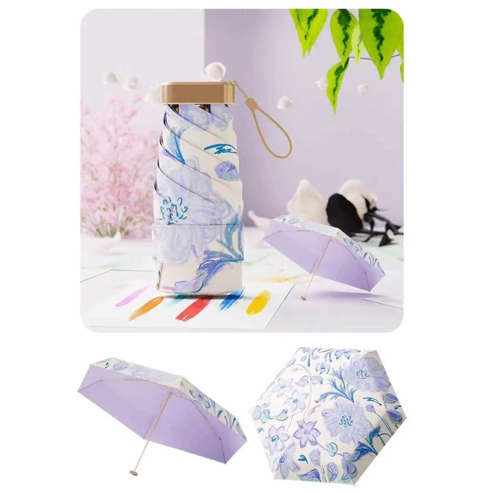Floral Pattern Sunshade Umbrella Windproof Comfortable Handle Folding Rain Umbrella UV Protection Portable Mini Parasol Women Vue