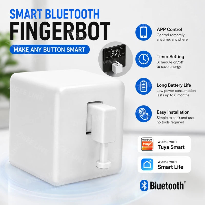 Smart Button Pusher Bluetooth Fingerbot Battery Operated With Timing Finger Robot For Remotely Press Household Buttons Switches Vue