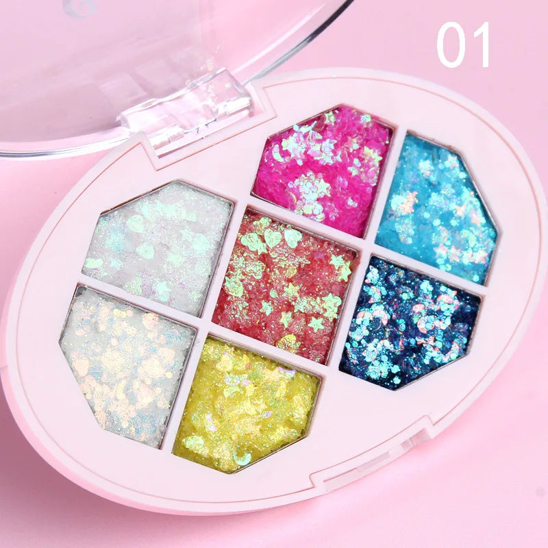 7 Colors Diamond Sequins Palette Shimmer Pigment Face Glitter Star Moon Makeup Fragment Vue 7SJCF-01