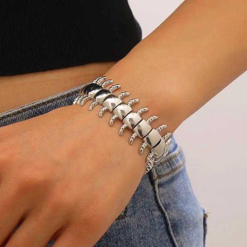 Silver Centipede Bracelet Earrings Y2K 1Pc Fashion Jewelry Chic Design for Vacation Travel Accessories Vue