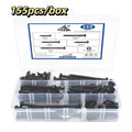 155pcs/box Black Finish 304 Stainless Steel Wood Screws High-Quality Material Clear Plastic Box Hex Head Wood Screws Vue 155pcs