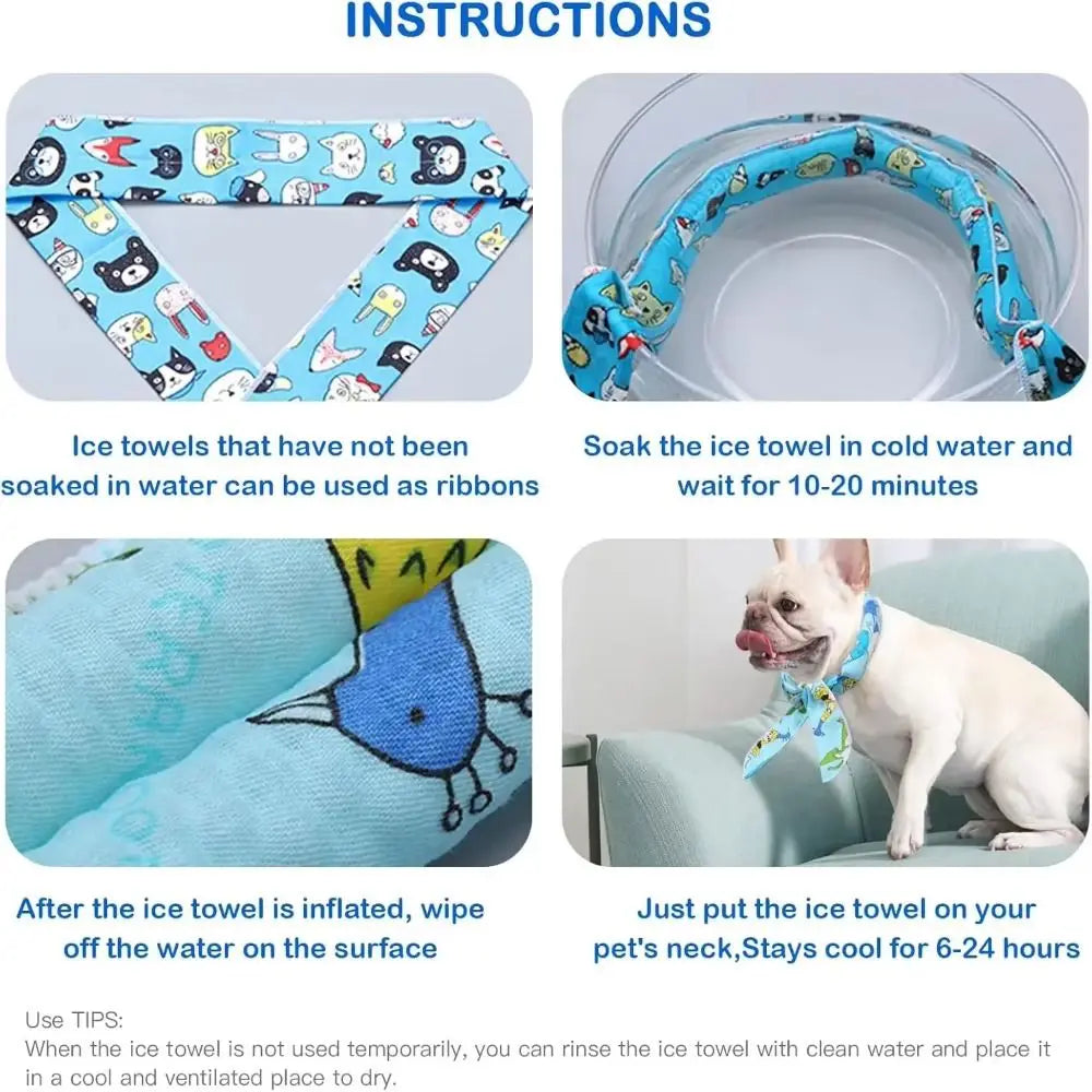 2Pcs Cute Print Pet Cooling Ice Scarf Adjustable Breathable Towel Pet Cool Neck Ring Reusable Ice Towel Dog Cooling Collar Vue