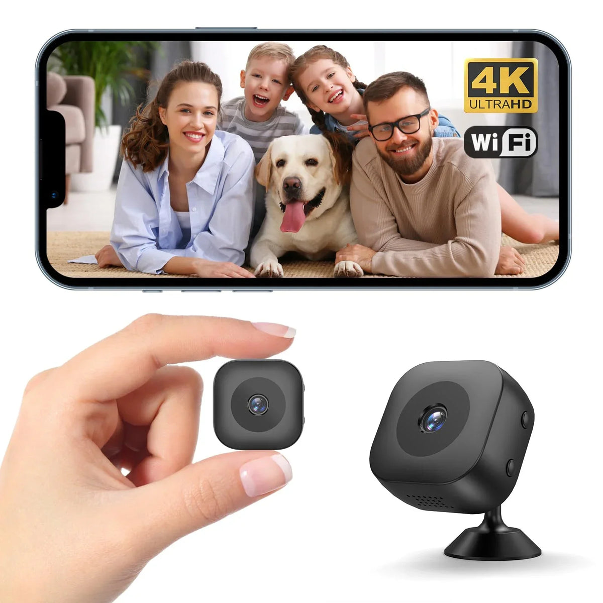 Lenovo Smart 4K HD Mini Camera Full Color Night Vision WiFi Monitor Waterproof Motion Smart Home Security Protection Monitor Vue Black-No Card