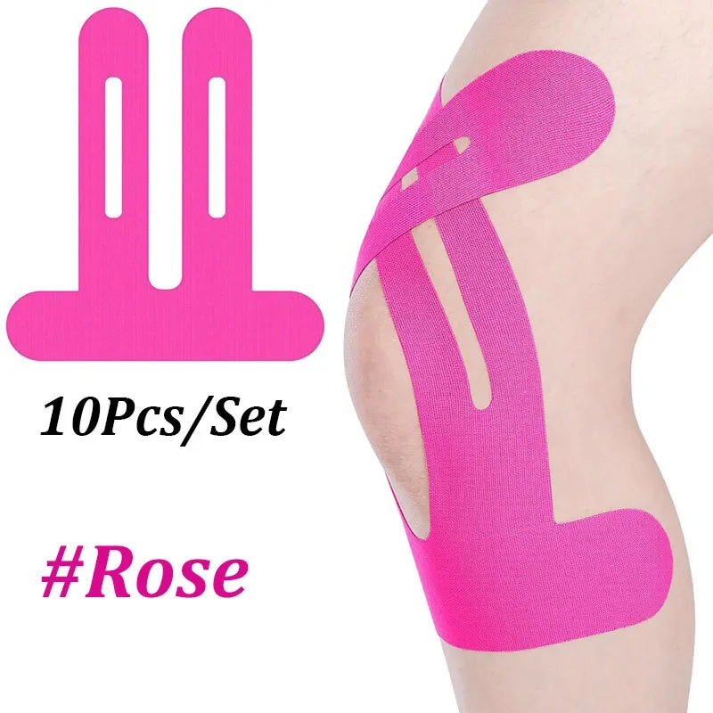 10PCS Precut Kinesiology Tape For Knees,Waterproof Elastic Breathable Knee Tape,Athletic Tape Provide Support Stability Running Vue Pink