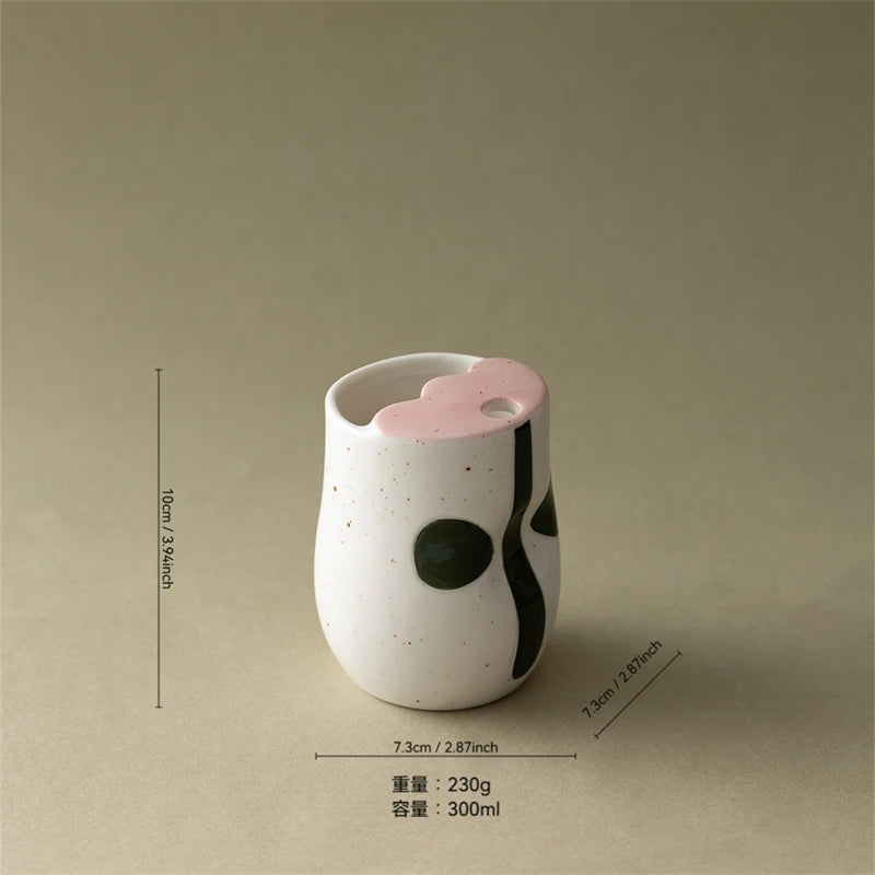 Hand Painted Ceramic Mug With Straw Floral Nordic Minimalist Cute Cup For Home Table Office Desk For Women Christmas Gift Vue