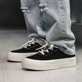 Men's Thick Sole Low Top Casual Sneakers – Lace-Up Board Shoes Casual Board Shoes Vue Black 40