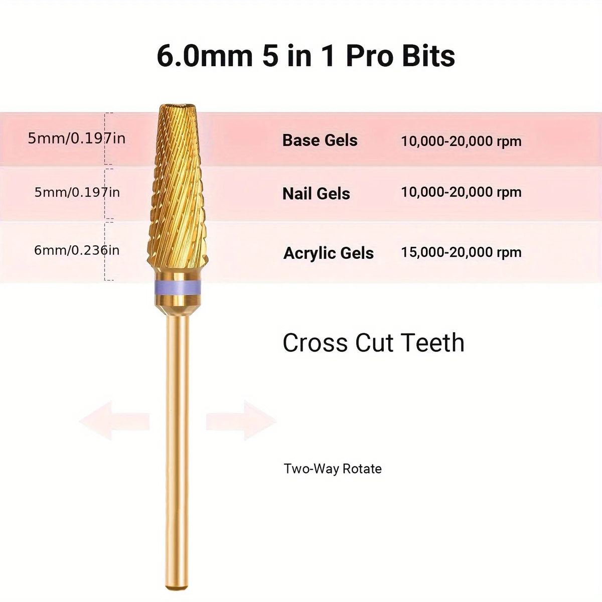 5in1 Pro Nail Drill Bit, Multifunctional Mixed Size Carbide Version, Suitable for Nail Trimming, Foot Care, Removal, Gel Polishi Vue