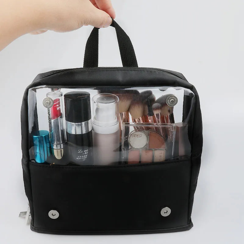 Stand-up Makeup Brushes Storage Bag Foldable Clear Makeup Brush Tools Organizer Large Capacity Cosmetic Tools Bag with Dividers Vue