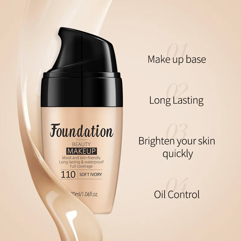 LAIKOU 30ml Liquid Foundation Waterproof Makeup High Coverage Concealer Long-lasting Cover Dark Circle Brighten Matte BB Cream Vue